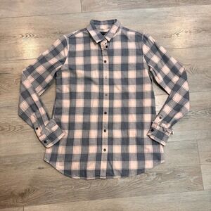 Banana Republic Dillon Shirt XS Xsmall Pink Blush Gray Plaid Flannel Button Down